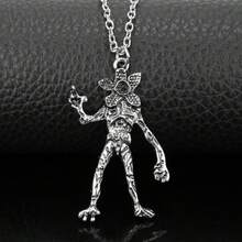 1pc New Best-Selling Demogorgon Man Eating Flower Necklace, Dark Style Demodog Monster Shaped Alloy Pendant, American TV Series, Film And Television Peripheral Retro Metal Necklace, Drama Fan Collection, Personalized Dark Jewelry Gift, Birthday Gift, New Year's Gift - Multicolor - View 1