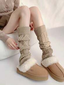 1 Pair Vintage Knitted Leg Warmers, White Thigh High Leg Warmers, Mid-Calf Leg Warmers For Women, Autumn/Winter - White - View 4