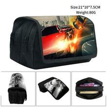 A Racing-Themed Pencil Case With A Large Capacity, Double-Layer Flip-Top Design, And Double Zippers. Made Of Polyester Fiber, It's Suitable For Middle School, High School, And College Students, And Can Also Be Used For Desktop Stationery Storage To Keep Your Desk Tidy. - Multicolor - View 3