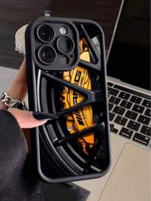 1个黑色轮毂图案全包覆式TPU防震手机壳，兼容 7P、XR、11、12、13、14、15、16 Pro Max、17 Pro Max、17 Pro、Air 17、S22、S23、S24、S25 Ultra、A13、A14、A15、A16、A53、A54、A55等机型