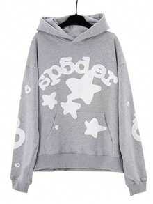 Autumn/Winter Y2K Street Style Star Print Hooded Sweatshirt, Casual And Stylish Pullover, Hooded Sweatshirt - 灰色 - 查看 7
