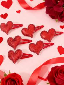 Bộ 6 kẹp tóc hình trái tim lấp lánh màu đỏ dành cho nữ, ngày lễ tình nhân - yêu - Xem 3