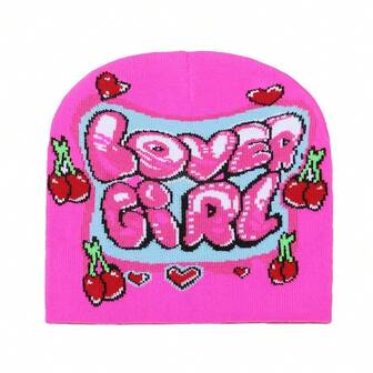 1 pieza Gorro de calavera personalizado estilo jacquard para chica enamorada, unisex, gorro de punto jacquard, adecuado para uso diario casual, deportes al aire libre, regalo ideal para días festivos