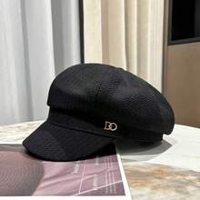 1顶字母扣八角贝雷帽，时尚帽檐贝雷帽，男女通用，百搭春夏韩版风格，适合大头围 - 黑色 - 查看 11