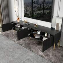 Black TV Stand, 190 Cm (Length) X 38 Cm (Width) X 48 Cm (Height), Gold Table Legs - Black - View 4