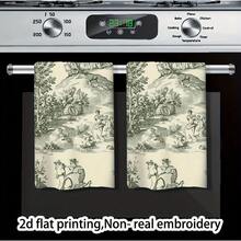 2pcs Large French Country Kitchen Towels - Heavy-Duty 16x24 Inch Vintage Toile Fabric With Sheep, Cottages & Vineyard Motifs - Rustic Farmhouse Hand Towels For Bathroom, Spa, Gym - Machine Washable (Beige/Green), Tea Towels, Christmas Tea Towels, Tea Towels For Drying Dishes, Christmas Towels Bathroom, Dish Cloth, Christmas Kitchen Items, Christmas Kitchen Towels, Dish Towels, Xmas Tea Towels, Fall Tea Towels - trắng - Xem 3