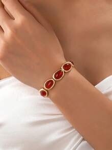 1件欧式不对称亚克力镶嵌红色锤纹弹力手链 - 彩色 - 查看 2