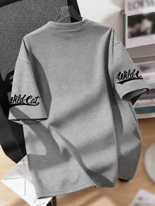 青少年男童酷炫野猫棒球印花柔软面料T恤，休闲运动服，春夏款，青少年男童上衣 - 灰色 - 查看 2