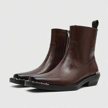 Men's High Heel Iron Toe Boots Zipper British Style Men's Chelsea Casual Commuting Boots - 黑色 - 查看 10