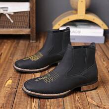 Men's Fabric Chelsea Boots With Square Toe And Bare Fabric Boots,Casual Vintage Fashion Brown Boots,Wear With Hoodies