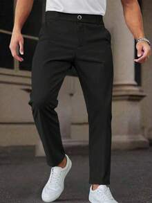 Men's Business Casual Stretch Pants, Lightweight For Summer. Wrinkle-Resistant, Machine Washable. Formal Suit Pants, Ideal For Golf, Men's Suit Trousers. - Black - View 3