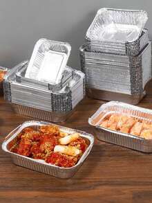 40pcs Oven & Microwave Thick Aluminum Foil Containers With Lids - Rectangular Disposable Tin Trays, Suitable For Frozen Food, Camping, Picnic, Home & Commercial Takeout, Silver Small (5.1 X 3.7 X 1.6 Inches), Silver Medium (8.3 X 5.3 X 2.2 Inches), Gold Medium (7.3 X 5.1 X 2 Inches) - Multicolor - View 6