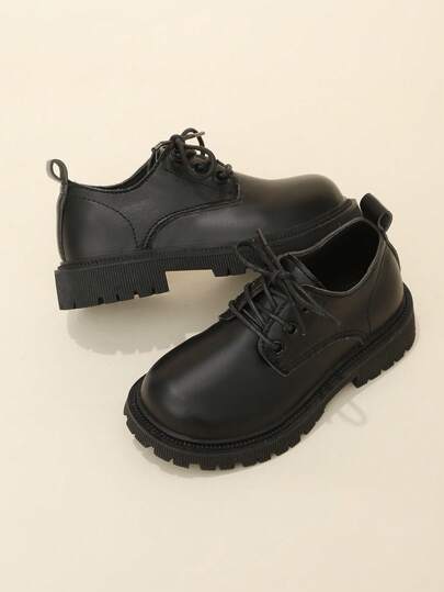 1 Pair Classic Black Slip-On Children's Shoes, Lightweight & Comfortable For Outdoor Wear, Convenient Lace-Up Design, Soft Rubber Sole, Round Toe, Suitable For Boys & Girls Aged 3-16 For Daily, School, Outing, Party, Beach, Spring/Summer