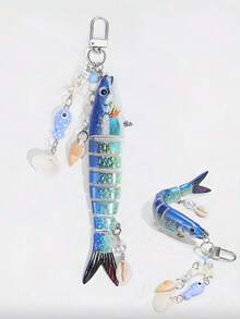 Llavero de pez biónico hecho a mano con cuentas de concha - Diseño gótico Y2K estilo océano Colgante para vacaciones, regalos - Multicolor - Ver 6
