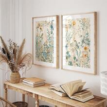 2pcs/Set Frameless Canvas Poster, Modern Art, Natural Life, Birds, Wildflower Prints, Bathroom Decorative Wall Art, Toilet Wall Art, Frameless Canvas Prints, Modern Canvas Wall Art, Posters For Room, Room Decoration Stuff, Home Decor , Western Decor, Bathroom Decor