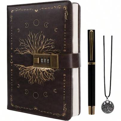 Diary With Lock, Tree Of Life Vintage Journal With Lock Women Men, A5 Refillable Notebook With Lock Writing, 224 Numbered Pages