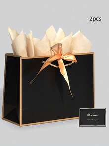 Premium Paper Gift Bag With Handles & Ribbon Bow, Includes Greeting Card & Tissue Paper, Large Size Suitable For Bridesmaids, Birthday, Valentine's Day, Wedding, Christmas, Mother's Day, Father's Day, Party Favors