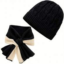 A Set Of Elegant Solid Color Knitted Hat And Scarf, Fashionable Wool Hat And Scarf For Autumn And Winter, Available In Multiple Colors Valentines Gift - Multicolor - View 5