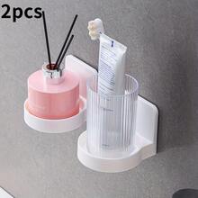 No Drill Wall Mounted Storage Rack - Plastic Modern Design Bathroom Kitchen Organizer Rack, Space Saving Shampoo Cosmetics Shelf, Simple Easy Install Bathroom Organizer Rack, Sturdy , Minimalist Style - White - View 5