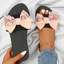 Women's Bowknot Decor Slides, Slip On Lightweight Beach Slides, Non-Slip Vacation Flats - Multicolor - View 1