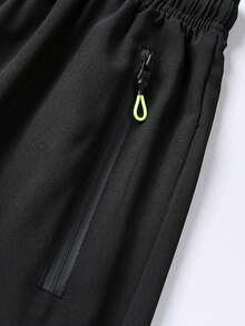 Pantaloni scurți sport 3 buc, model imprimat, talie cu șnur și buzunare cu fermoar, potriviți pentru alergare, fitness, activități în aer liber, plajă, baschet, fotbal, antrenament, vară neagră - Negru - Vizualizare 7
