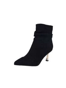 A Pair Of Ladies' Pointed Thin High-Heeled Short Boots, With Pointed Golden Heels That Exude An Elegant And Noble Temperament. The Colors Are Vibrant And Fashionable, Making It A Must-Have For Fashionistas And Suitable For Daily Gatherings, Banquets, And Parties - màu đen - Xem 9
