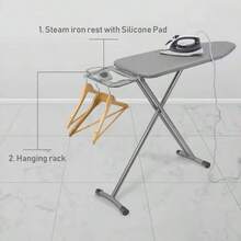 Tabla de Planchar Ironing Board Grande con Marco de Hierro Funda 90 * 30 CM Burro de Planchar Plegable Que Ahorra Espacio Altura Ajustable de 61 a 80 CM Gris - Gris - Ver 6