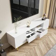 Modern TV Stand With Legs And Gold Details. Description - White - View 4