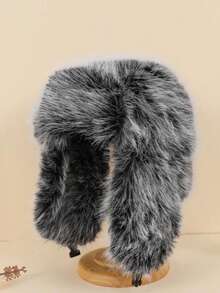 1pc Women's New Faux Fur Ombre Reversible Trapper Hat, Thick Warm Ear Protection Fluffy Outdoor Cycling Cap, Winter Ski Hat, Fashion Versatile - A - View 14