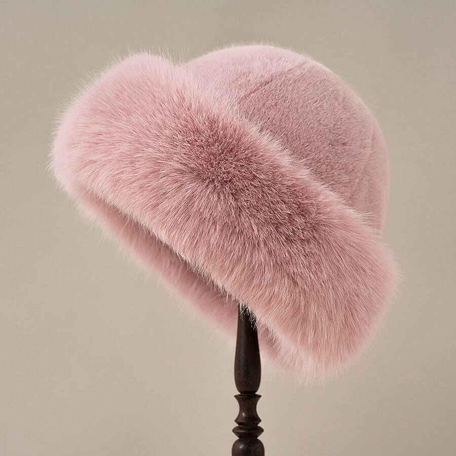2025 Winter New Women's Hat, Face Slimming, Fleece Lined, Thickened, Warm, Ear Protection, Large Head Circumference, Fluffy Fisherman Hat - Mongolian Felt Hat [pink] - View 1