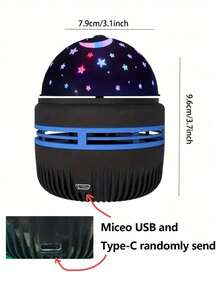 1 pieza Proyector de Luz Nocturna Estrellada Alimentado por USB - Rotación Automática, Lámpara LED Cambiante de Color, Para Dormitorio, Sala de Juegos, Decoración del Teatro en Casa - Regalo Perfecto para Navidad y - Negro - Ver 8