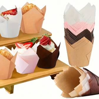 200 st tulpanformade fettsäkra muffinsformar, bakformar i naturfärgat papper, dekorativa muffinsformar för bröllopsfest, förpackningspapper för muffins, lämpliga för skolstartssäsongen