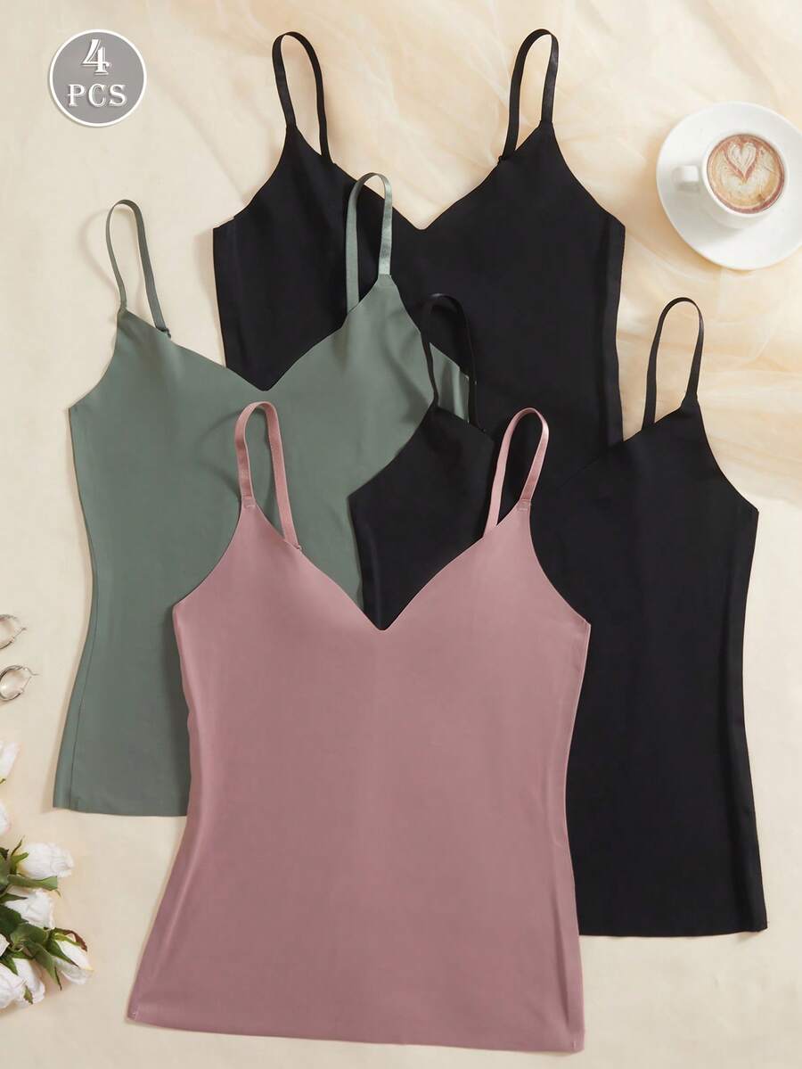 4pcs Women's Seamless Wireless Adjustable Strap Camisole Undershirt