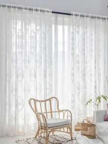 2pcs Set Of Floral Embroidered Sheer Curtains - Rod Pocket Design, Perfect For Living Room, Bedroom, Dining & Balcony Decor, Machine Washable Polyester - White - View 11