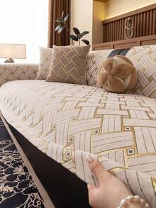 1pc All Season Sofa Cushion Cover, Modern Minimalist Anti-Slip Sofa Seat Protector, Dust-Proof And Washable Sofa Slipcover, Soft And Fashionable Cream Color, Pet-Friendly, Fits L-Shaped Sofa And 1/2/3/4 Seater Sofa - Beige - View 6