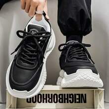 Men's Fashion Sneakers Casual Leather Trainers Retro Chunky Sneakers Comfortable Breathable Running Shoes Versatile Spring/Autumn Athleisure Footwear - Black - View 16