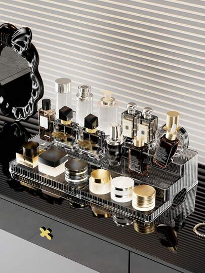 The Three-Layer Stepped Cosmetics Display Rack Can Be Retracted And Adjusted To Display Perfume, Lipstick, Skin Care Products And Cosmetics Shelves