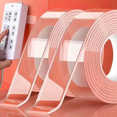 1pc Home Decor Tear-Resistant Tape, No Residue Double-Sided Acrylic, Washable & Reusable, Suitable For Office, Car, Wall, Mirror, Phone, Laptop, Poster, Art & Holiday Decor - Fits All Surfaces, Great Gift For Mom & Daughter [Random Color]