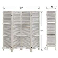 4 Panel 5.6FT Wooden Room Divider Folding Privacy Screen Partition/ Shelves - 1 - 查看 4