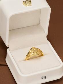 1pc Handcrafted Oval Sun Pattern Adjustable Ring, 24K Gold Plated, Suitable For Women, No Box Included - Ring Series 3 - View 9