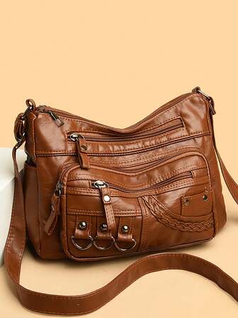 Ladies Waterproof PU Rivet Iron Ring Small Accessories Retro Gift Bag For Mom Cross-Body Bag