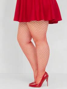 1 Pair Women's Sexy Red Fishnet Stockings, Seductive Pantyhose - Red - View 2