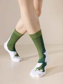 1 par de calcetines cómodos y casuales para hombres con estampado de garra de dinosaurio y pata de animal hasta el tobillo - Multicolor - Ver 7
