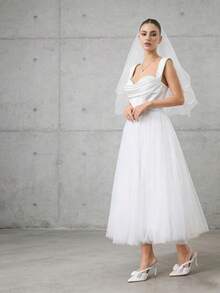 Women's French Style White Versatile Pointed Toe Bowknot High Heel Shoes, Delicate Thin Heel Slip-On Unique Design Elegant For Party And Banquet, Summer New Arrivals - White - View 2