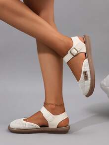 Zapatos tipo mule casuales y cómodos para adolescentes - Diseño minimalista, hebilla metálica de moda, suela plana, estilo casual de playa de verano, adecuado para uso diario y de ocio, zapatos casuales con hebilla metálica - Beis - Ver 6