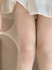 1 Pair Of Starry Sparkle Sequined Sheer Stockings For Women Spring/Fall Outerwear Sweet & Spicy Style Run-Resistant Pantyhose - Multicolor - View 18