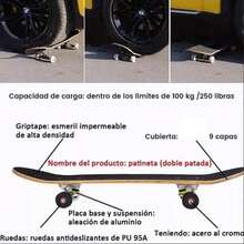 SEASKY Patineta Completa 80x20CM, 9 Capas de Arce Canadiense Tablas Cóncavas de Doble Patada con Herramienta T Ruido Bajo 150kg(Panda Oriental) - Multicolor - Ver 3