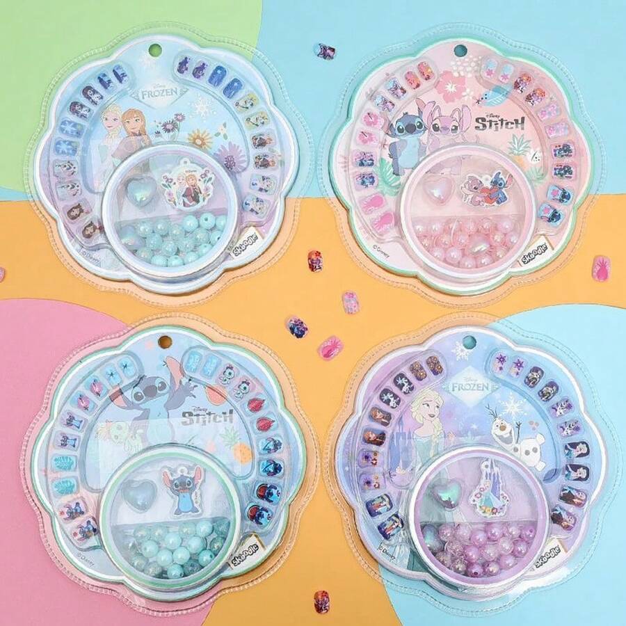 Disney 串珠美甲套装，史迪奇卡通创意串珠美甲贴纸DIY套装，冰雪奇缘派对礼品，史迪奇节日及生日礼物，冰雪奇缘亲子互动游戏道具，冰雪奇缘生日派对玩具及游戏