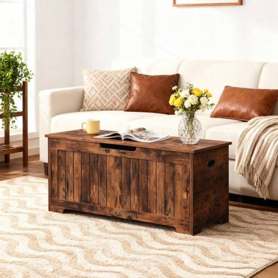 Flip-Top Toy Box Storage Chest With 2 Safty Hinges Bed End Rustic Brown - 1 - 查看 1