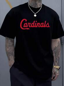 1pcs Cardinals Logo Men's 220g Sports T Shirt Casual Streetwear 100% Cotton Tee Vintage Graphic Digital Printed T Shirt Short Sleeve Loose Fit Summer Top - 黑色 - 查看 8